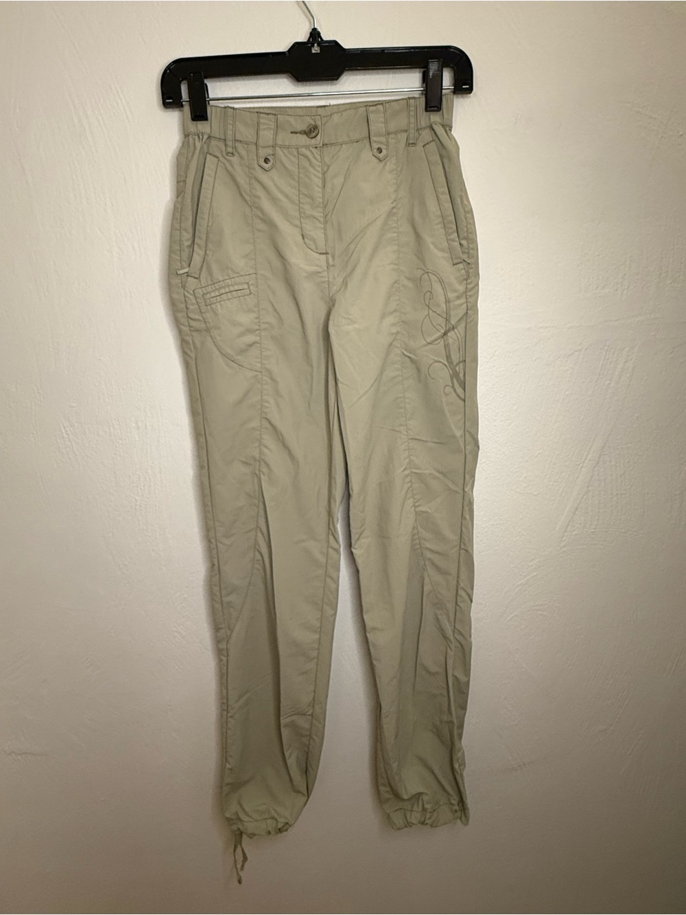 Women’s Light Khaki Cargo Hiking Jogger Pants with Drawstring Ankle Hem